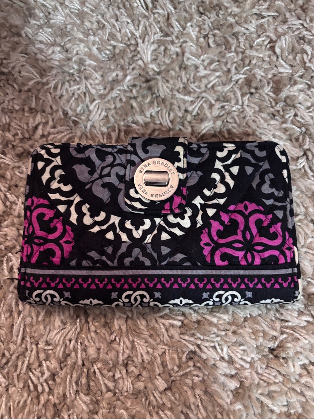 Vera Bradley Black, White & Fuchsia Quilted Snap Wallet